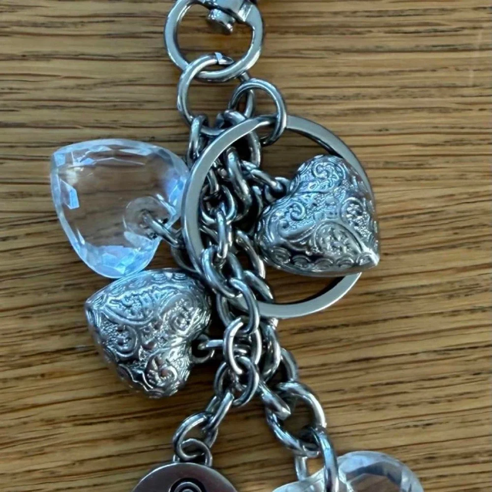 Kathy Ireland silver heart charm keychain clear charms ornate silver hearts